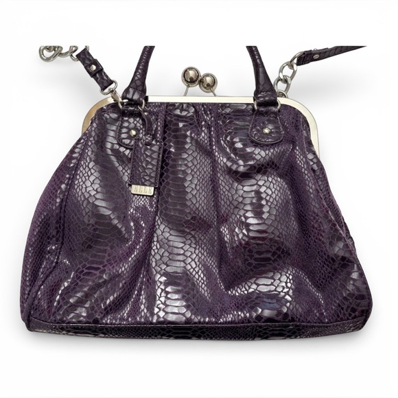 💜 Elle Purple Snakeskin Kiss-Lock Frame Bag Y2K Whimsigoth Crossbody - Picture 8 of 12